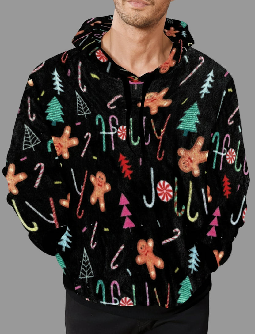 Men’s Ugly Christmas Sherpa Hoodie – Cozy Holiday Sweatshirt with Fun Festive Print - Kim’s Signature Beauty & Accessories    