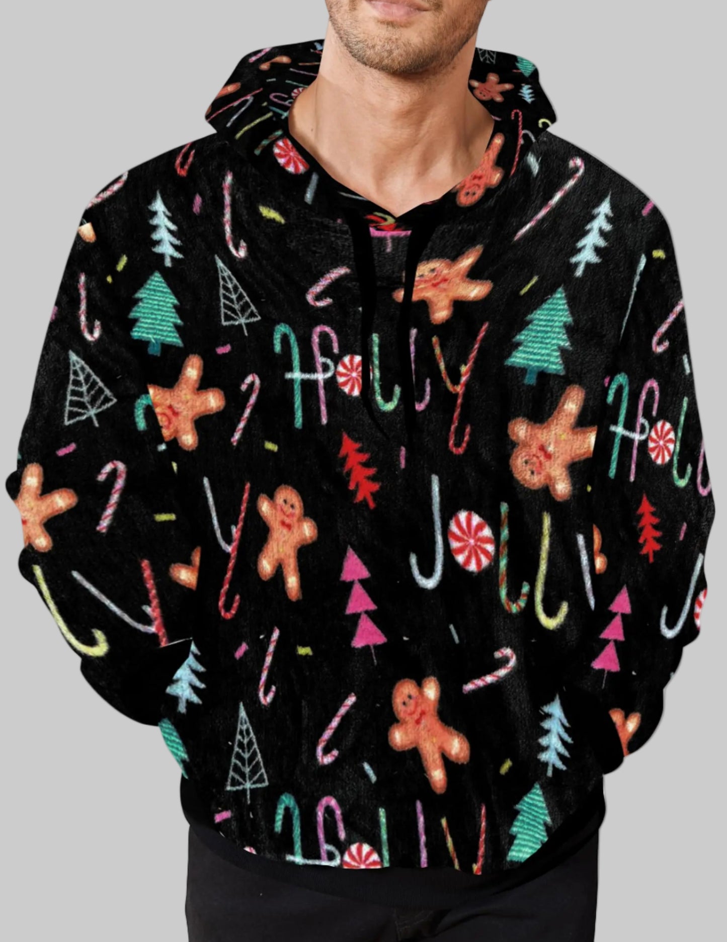 Men’s Ugly Christmas Sherpa Hoodie – Cozy Holiday Sweatshirt with Fun Festive Print - Kim’s Signature Beauty & Accessories    