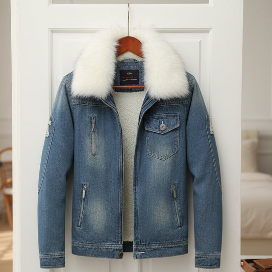 Men's Winter Fur-Lined Denim Jacket - Kim’s Signature Beauty & Accessories