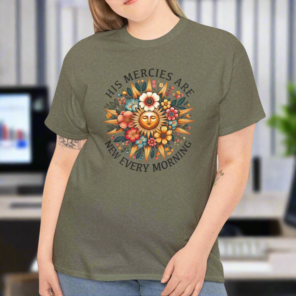Mercies Are New Every Morning – Floral Sun Faith Tee - Kim’s Signature Beauty & Accessories    