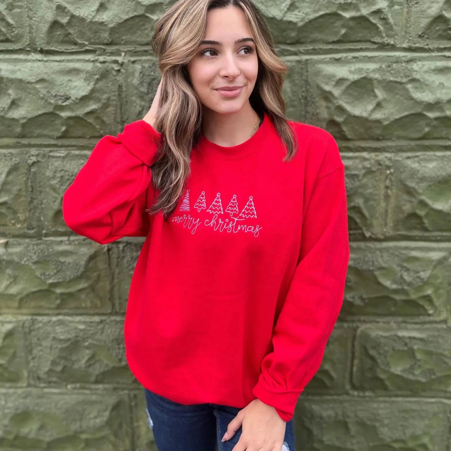 Merry Christmas Embroidered Sweatshirt - Kim’s Signature Beauty & Accessories    