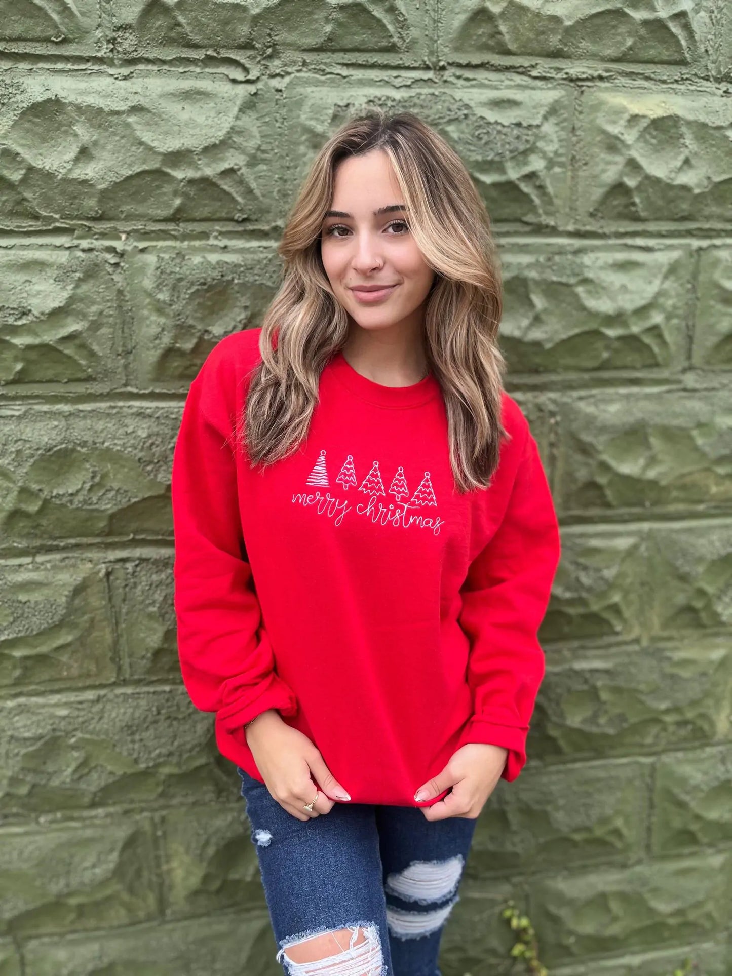 Merry Christmas Embroidered Sweatshirt - Kim’s Signature Beauty & Accessories    