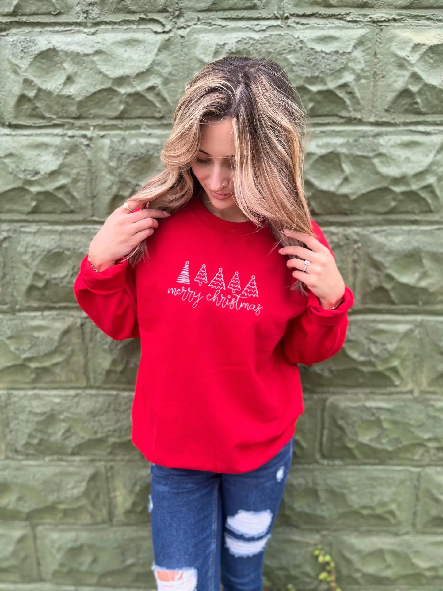 Merry Christmas Embroidered Sweatshirt - Kim’s Signature Beauty & Accessories    
