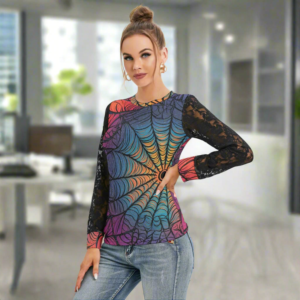 Midnight Web Lace Sleeve Tee - Kim’s Signature Beauty & Accessories    