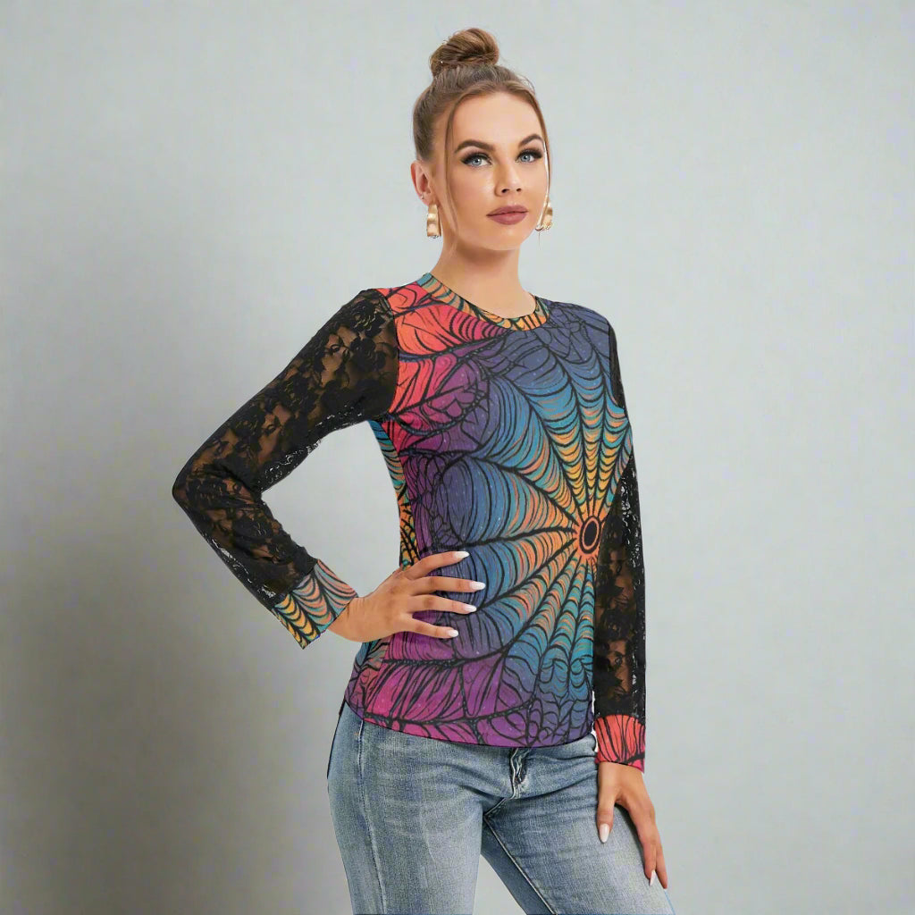 Midnight Web Lace Sleeve Tee - Kim’s Signature Beauty & Accessories    