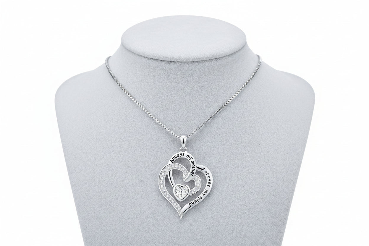 Mom Double Heart Necklace in 925 Sterling Silver – Mother’s Day Gift for Mom - Kim’s Signature Beauty & Accessories