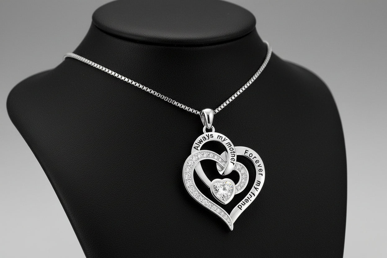 Mom Double Heart Necklace in 925 Sterling Silver – Mother’s Day Gift for Mom - Kim’s Signature Beauty & Accessories