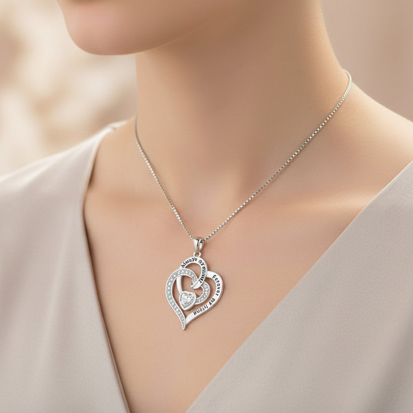 Mom Double Heart Necklace in 925 Sterling Silver – Mother’s Day Gift for Mom - Kim’s Signature Beauty & Accessories