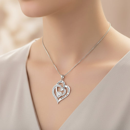 Mom Double Heart Necklace in 925 Sterling Silver – Mother’s Day Gift for Mom - Kim’s Signature Beauty & Accessories