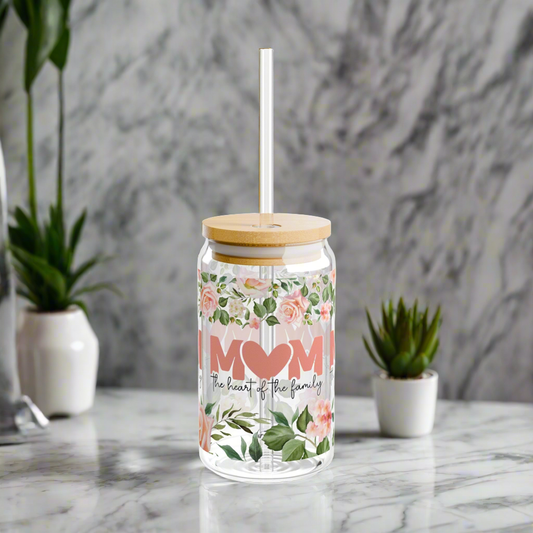 Mom, Heart of the Family Sipper Glass, 16oz - Kim’s Signature Beauty & Accessories    