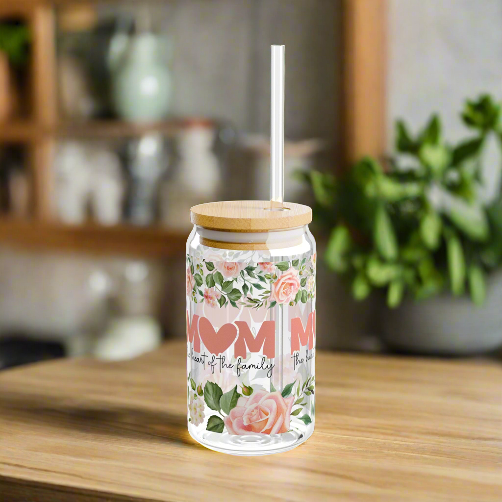 Mom, Heart of the Family Sipper Glass, 16oz - Kim’s Signature Beauty & Accessories    