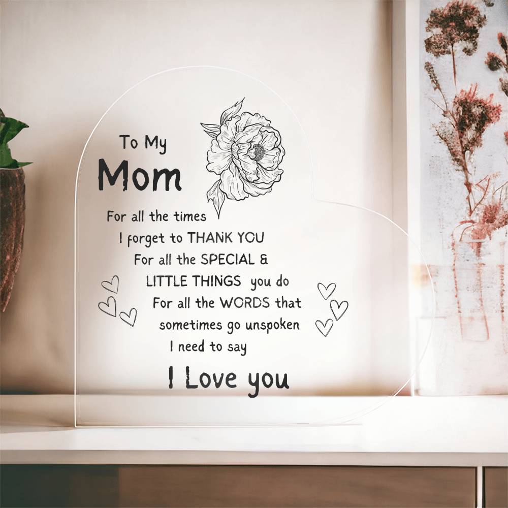 Mom, I Love You Acrylic Heart – A Gift She’ll Cherish Forever - Kim’s Signature Beauty & Accessories    
