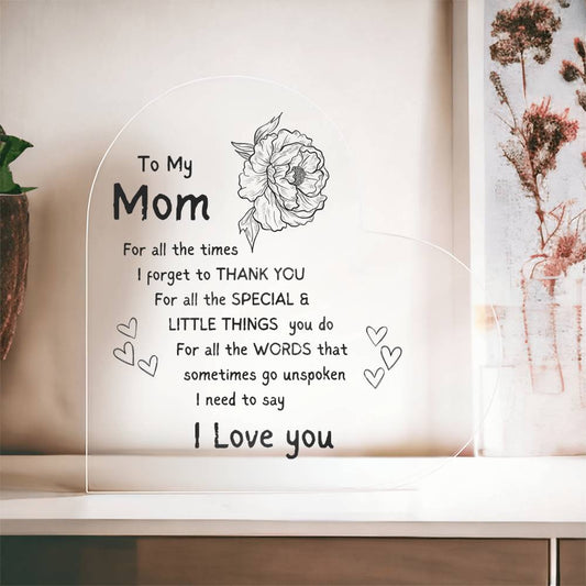 Mom, I Love You Acrylic Heart – A Gift She’ll Cherish Forever - Kim’s Signature Beauty & Accessories    