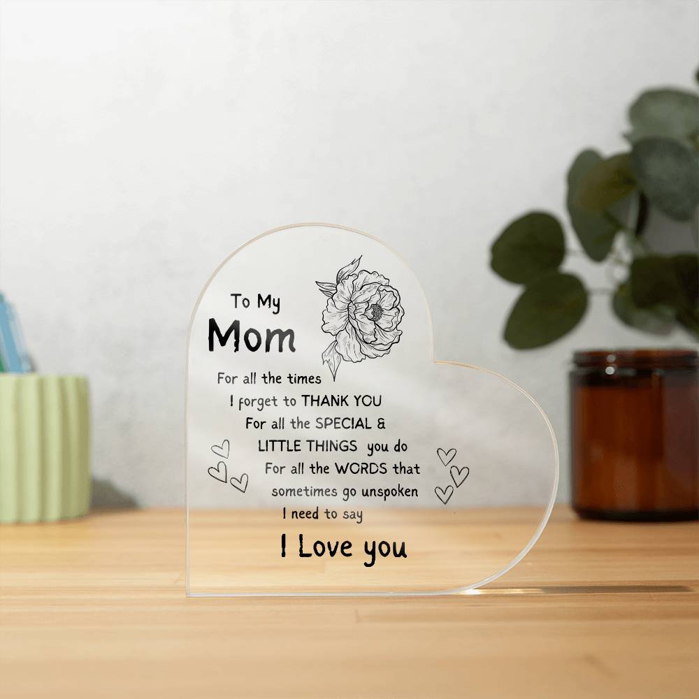 Mom, I Love You Acrylic Heart – A Gift She’ll Cherish Forever - Kim’s Signature Beauty & Accessories    