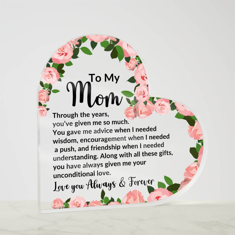 Mom, I love you always & forever | Heart Acrylic Plaque - Kim’s Signature Beauty & Accessories    