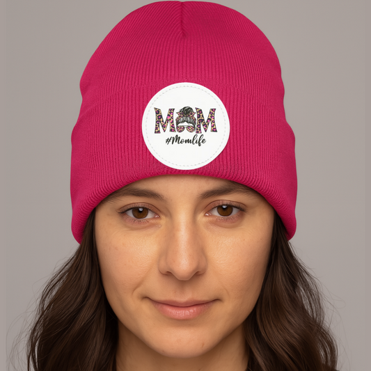 Mom Life Patched Knit Beanie – Cozy Winter Hat - Kim’s Signature Beauty & Accessories    