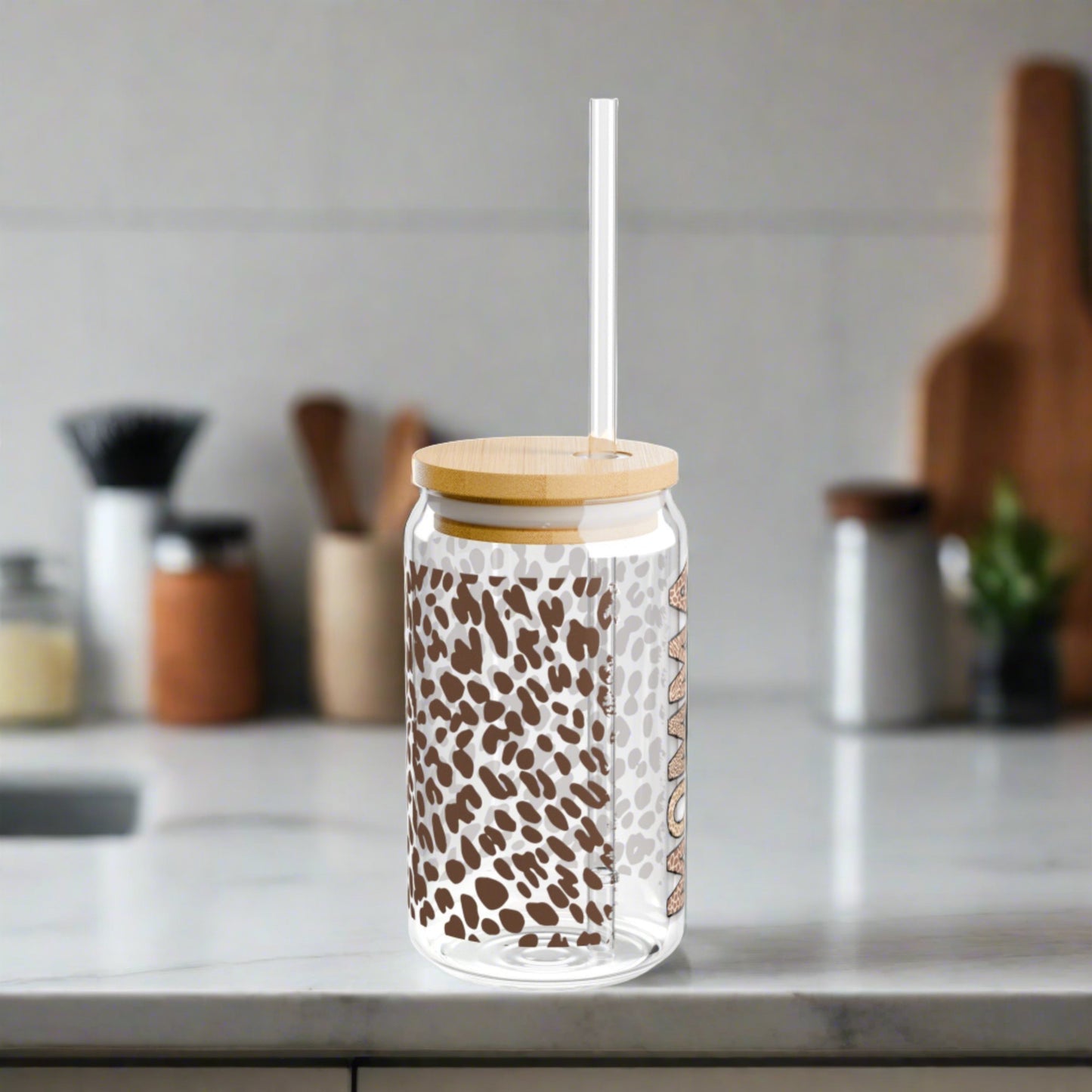 Momma Leopard Sipper Glass, 16oz - Kim’s Signature Beauty & Accessories    