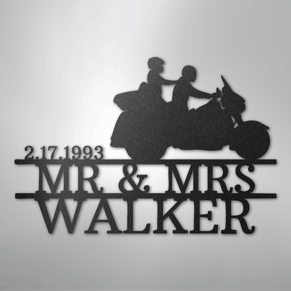 Mr. & Mrs. Motorcycle Couple Monogram - Steel Sign - Kim’s Signature Beauty & Accessories