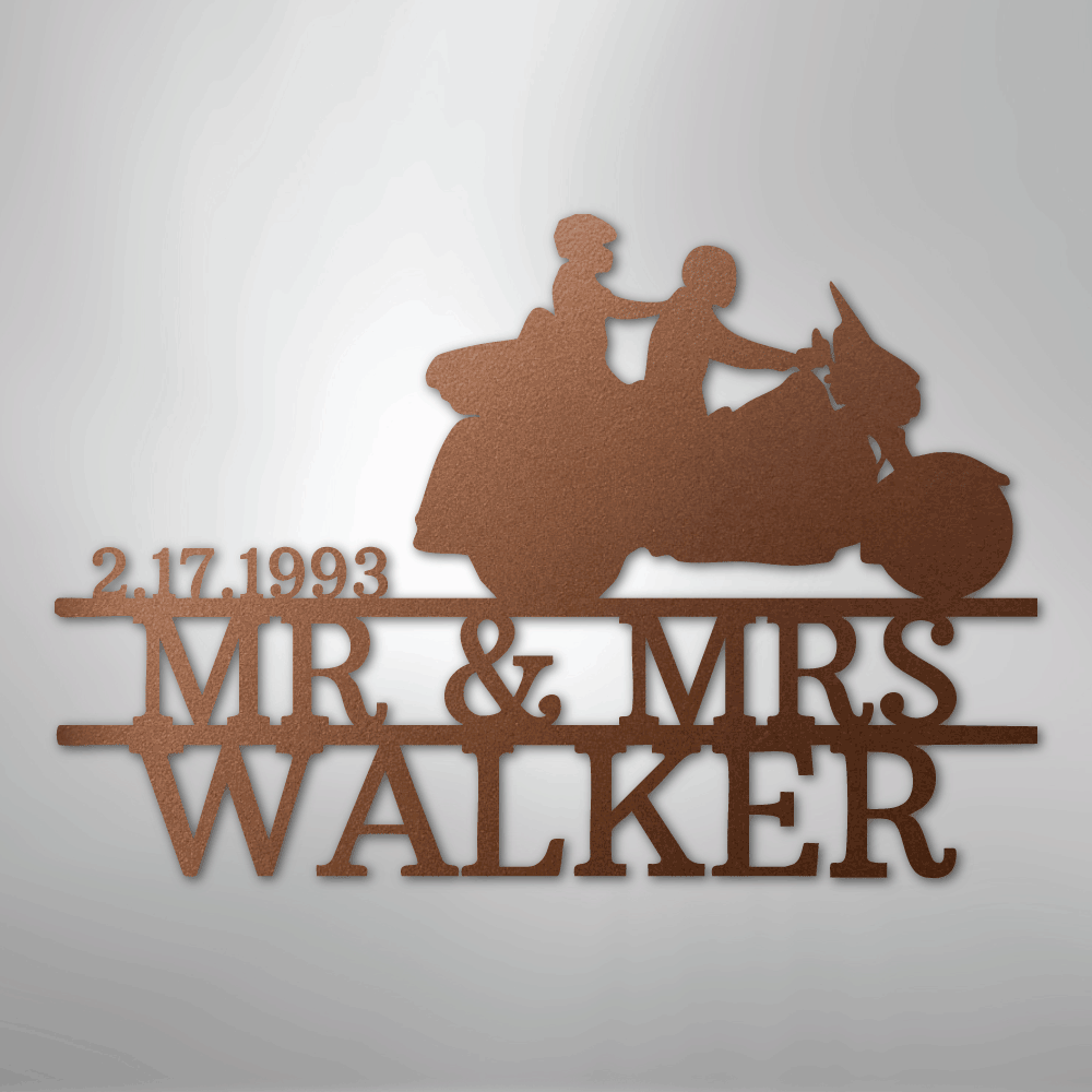 Mr. & Mrs. Motorcycle Couple Monogram - Steel Sign - Kim’s Signature Beauty & Accessories