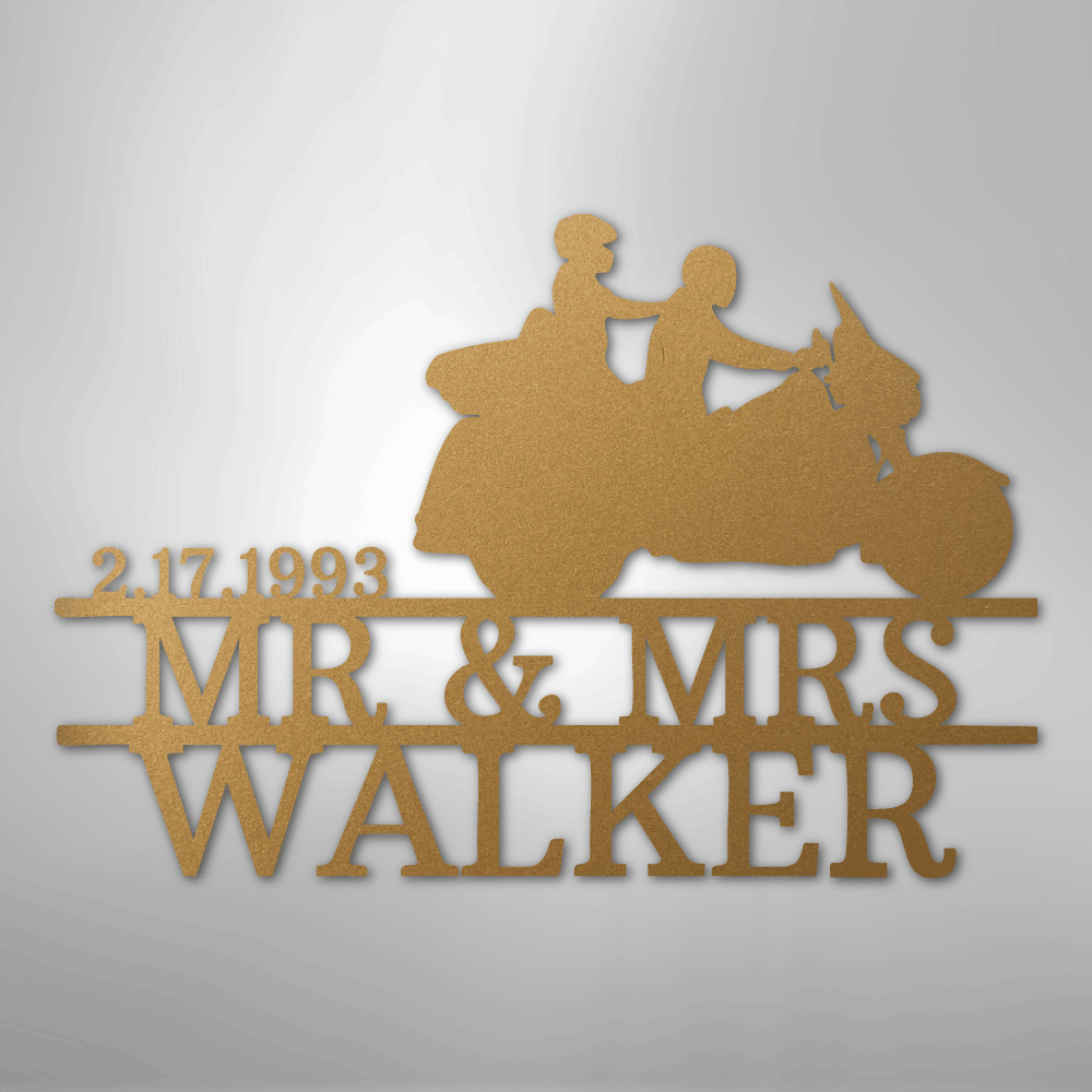 Mr. & Mrs. Motorcycle Couple Monogram - Steel Sign - Kim’s Signature Beauty & Accessories