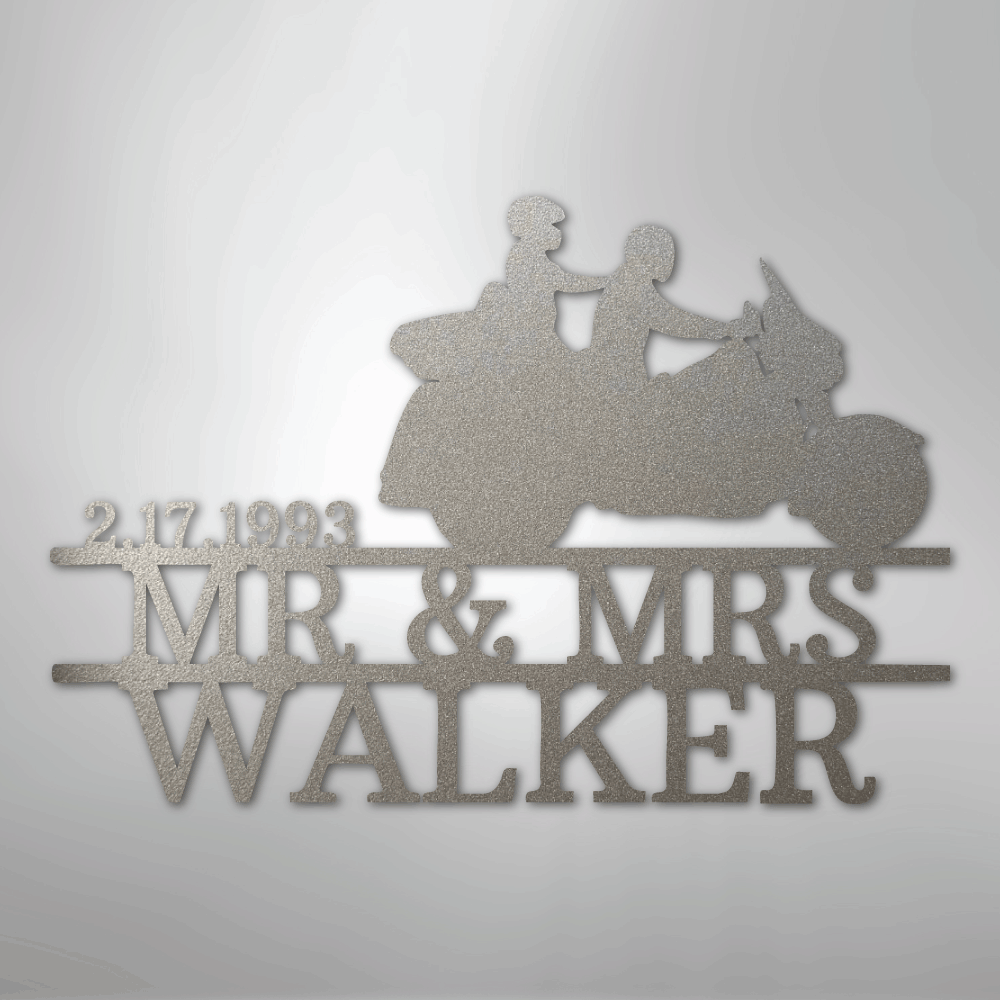 Mr. & Mrs. Motorcycle Couple Monogram - Steel Sign - Kim’s Signature Beauty & Accessories