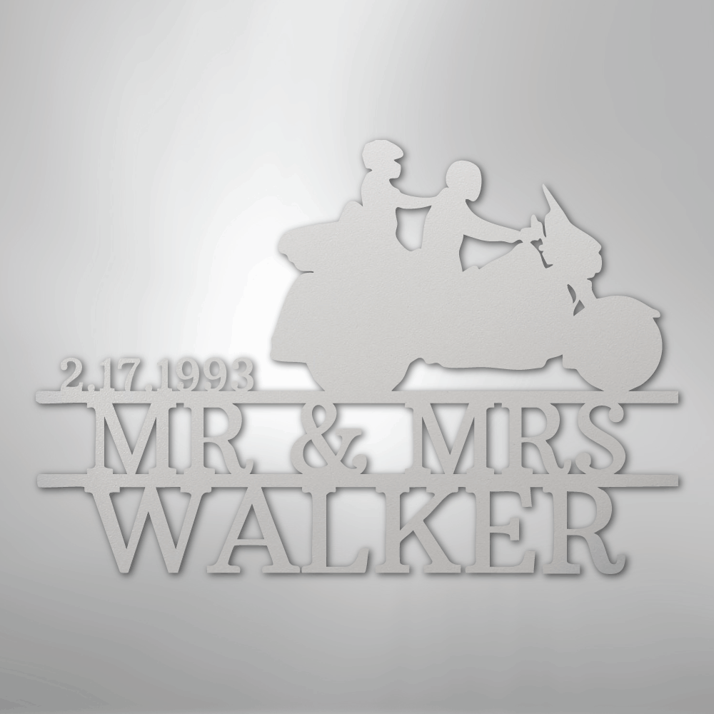 Mr. & Mrs. Motorcycle Couple Monogram - Steel Sign - Kim’s Signature Beauty & Accessories