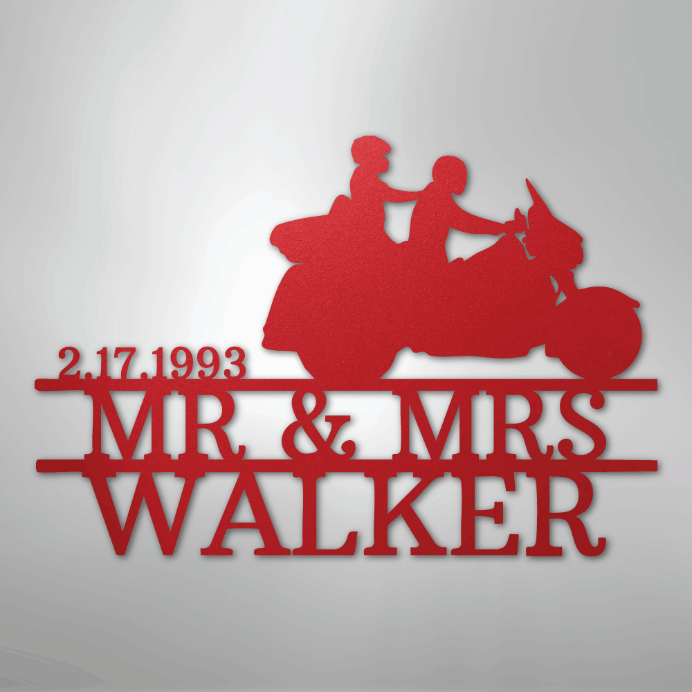 Mr. & Mrs. Motorcycle Couple Monogram - Steel Sign - Kim’s Signature Beauty & Accessories