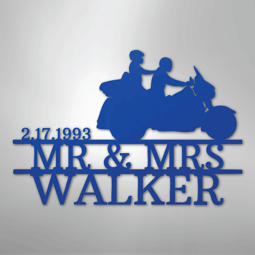 Mr. & Mrs. Motorcycle Couple Monogram - Steel Sign - Kim’s Signature Beauty & Accessories