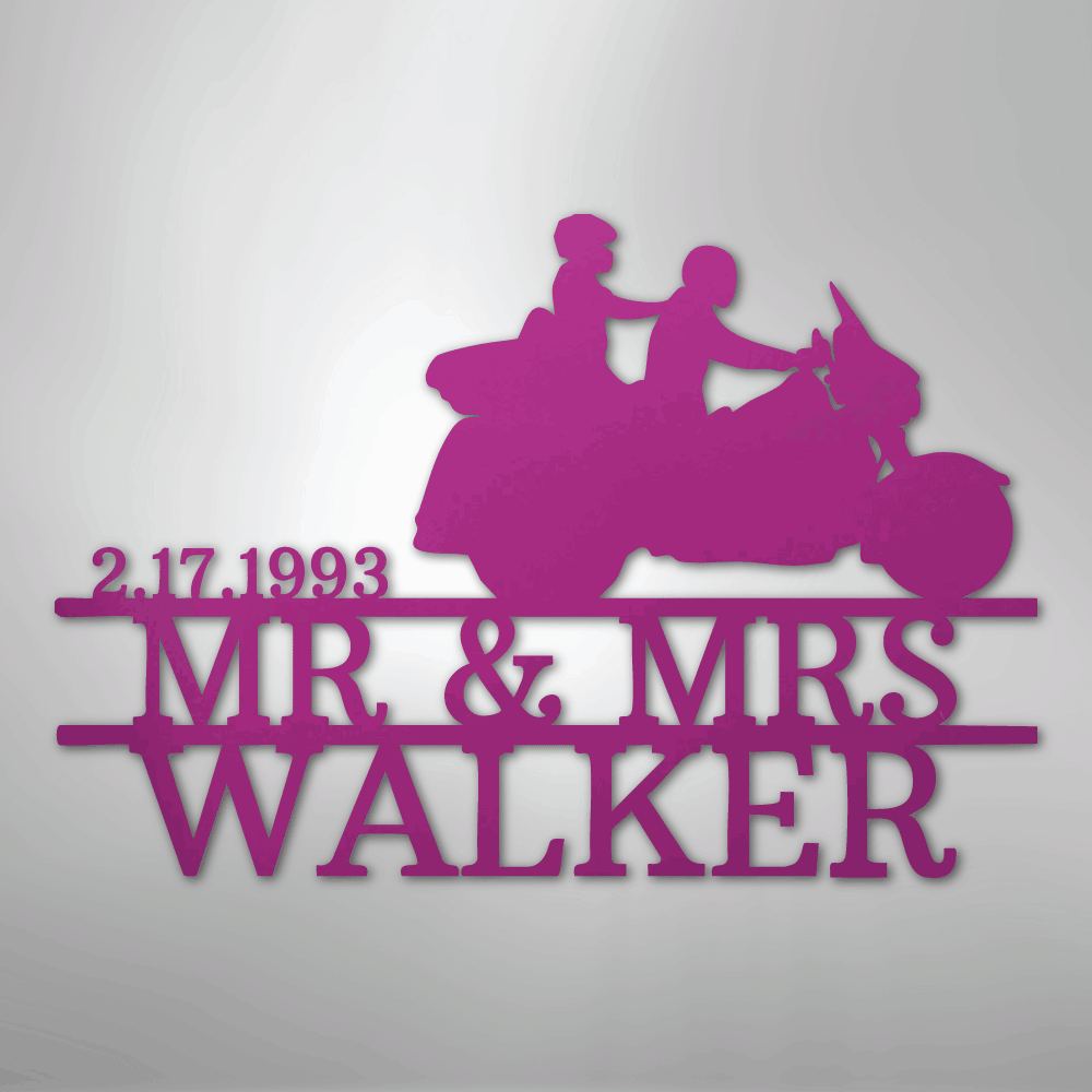 Mr. & Mrs. Motorcycle Couple Monogram - Steel Sign - Kim’s Signature Beauty & Accessories