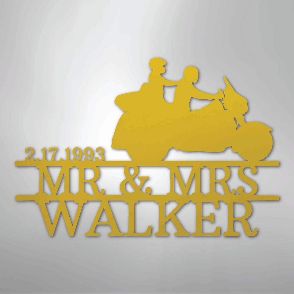 Mr. & Mrs. Motorcycle Couple Monogram - Steel Sign - Kim’s Signature Beauty & Accessories