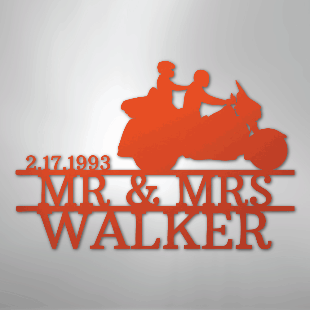 Mr. & Mrs. Motorcycle Couple Monogram - Steel Sign - Kim’s Signature Beauty & Accessories