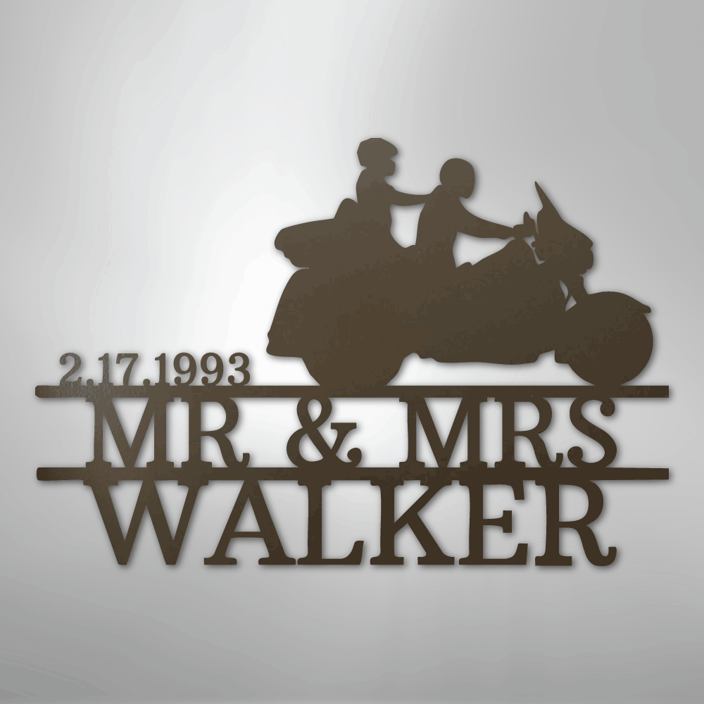 Mr. & Mrs. Motorcycle Couple Monogram - Steel Sign - Kim’s Signature Beauty & Accessories