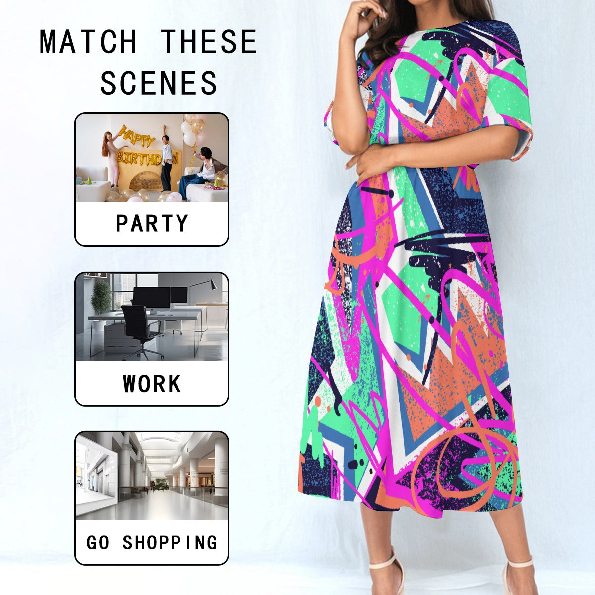 Neon Love Elastic Waist Dress - Kim’s Signature Beauty & Accessories    