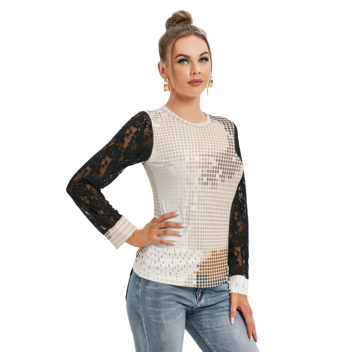 Night out T-shirt with Black Lace Sleeves - Kim’s Signature Beauty & Accessories    