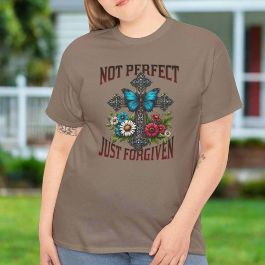 Not Perfect Just Forgiven Floral Cross Tee - Kim’s Signature Beauty & Accessories    