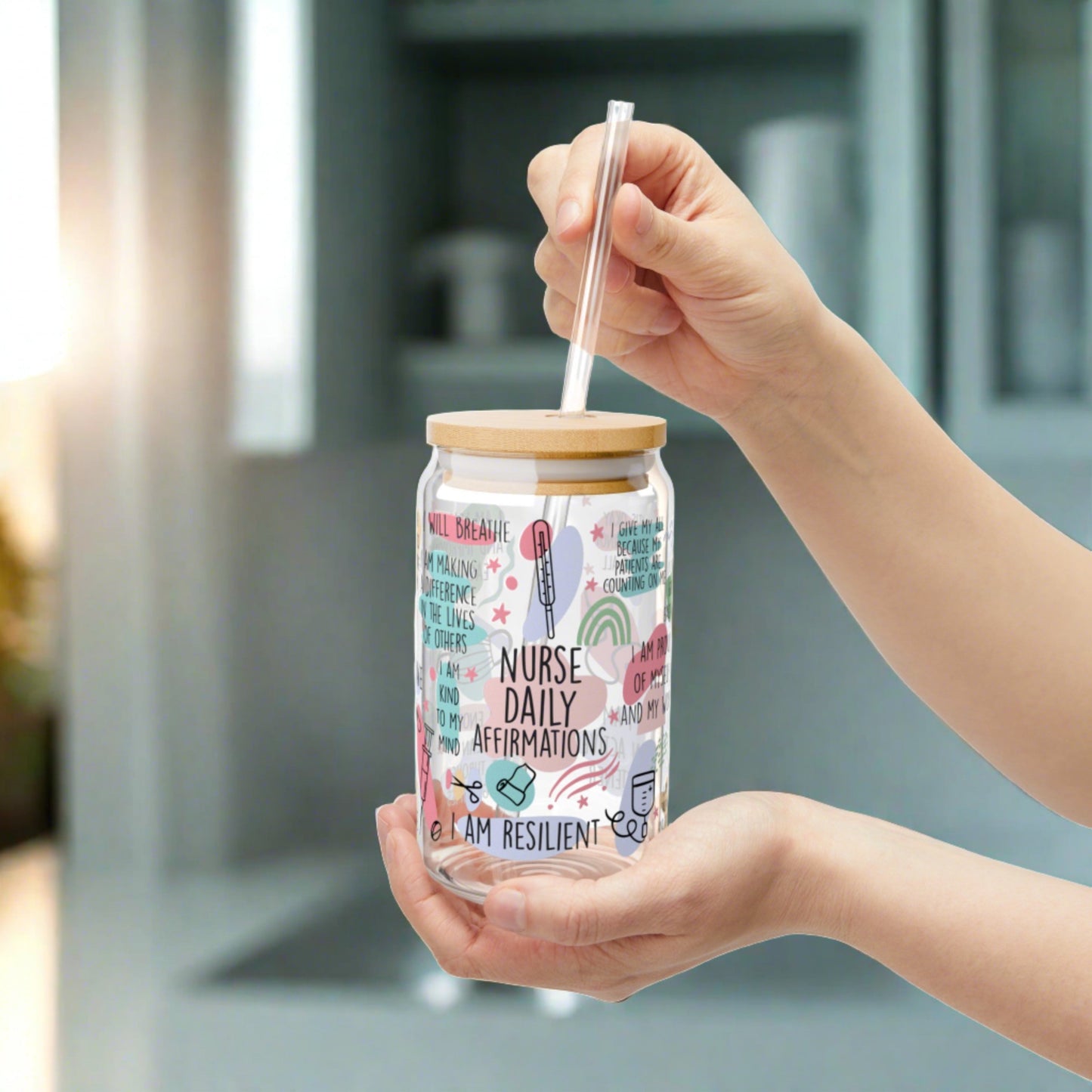 Nurses Affirmations Sipper Glass, 16oz - Kim’s Signature Beauty & Accessories    