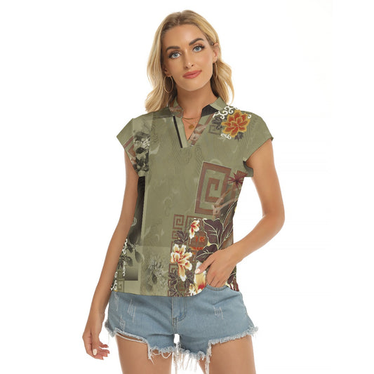 Olive Floral | V-neck Short Sleeve Blouse - Kim’s Signature Beauty & Accessories    