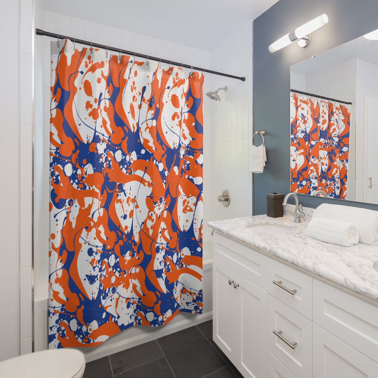 Orange & Blue Splash | Shower Curtain - Kim’s Signature Beauty & Accessories    