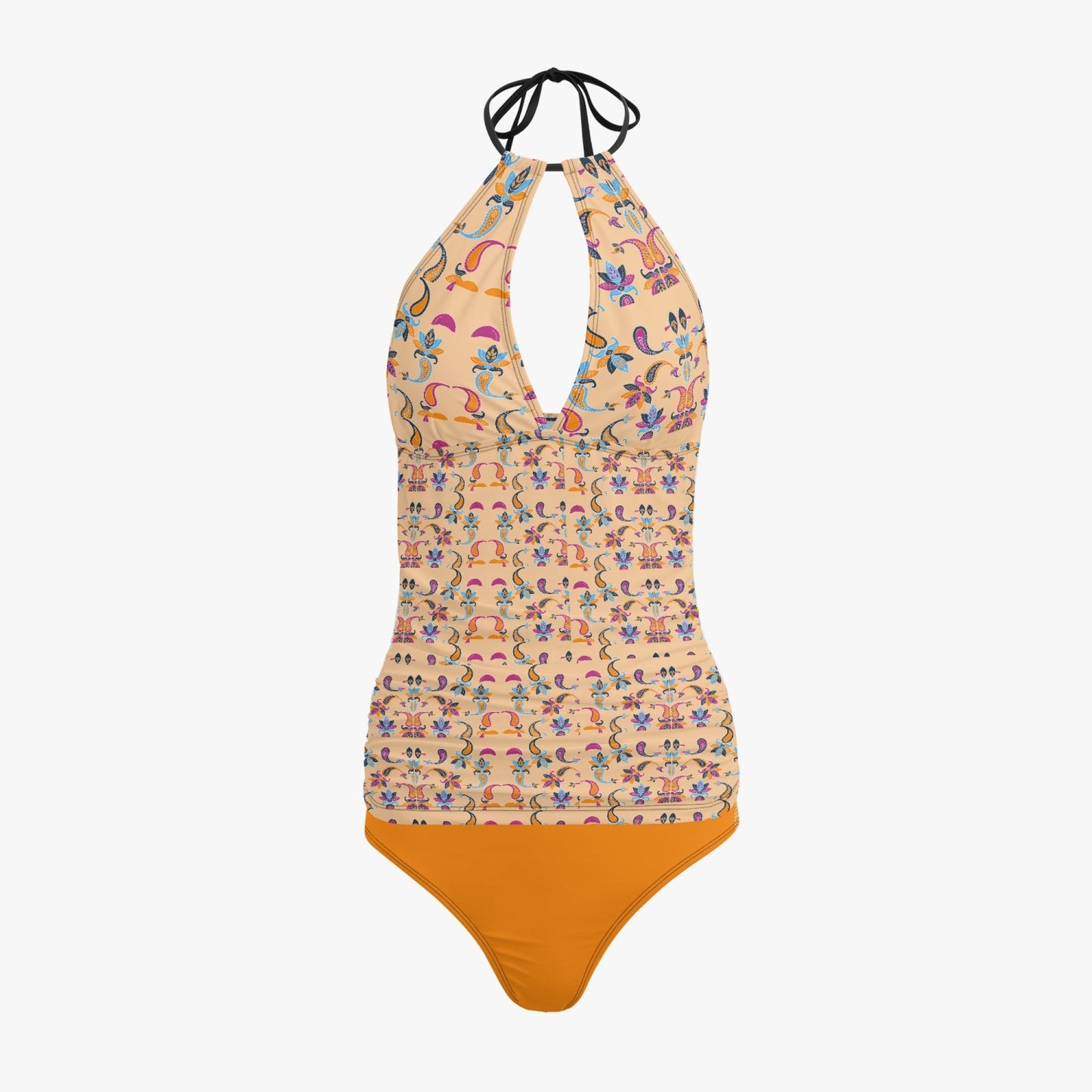 Orange Paisley | Halter Top Two-Piece Tankini Swimsuit - Kim’s Signature Beauty & Accessories    