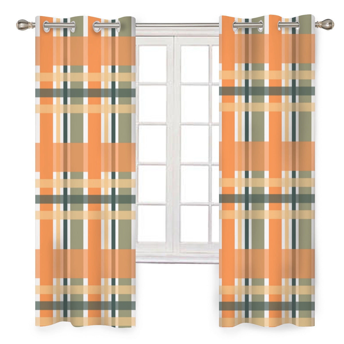 Orange Plaid Blackout Curtains - 2 Panel Set for Bedroom or Living Room - Kim’s Signature Beauty & Accessories    