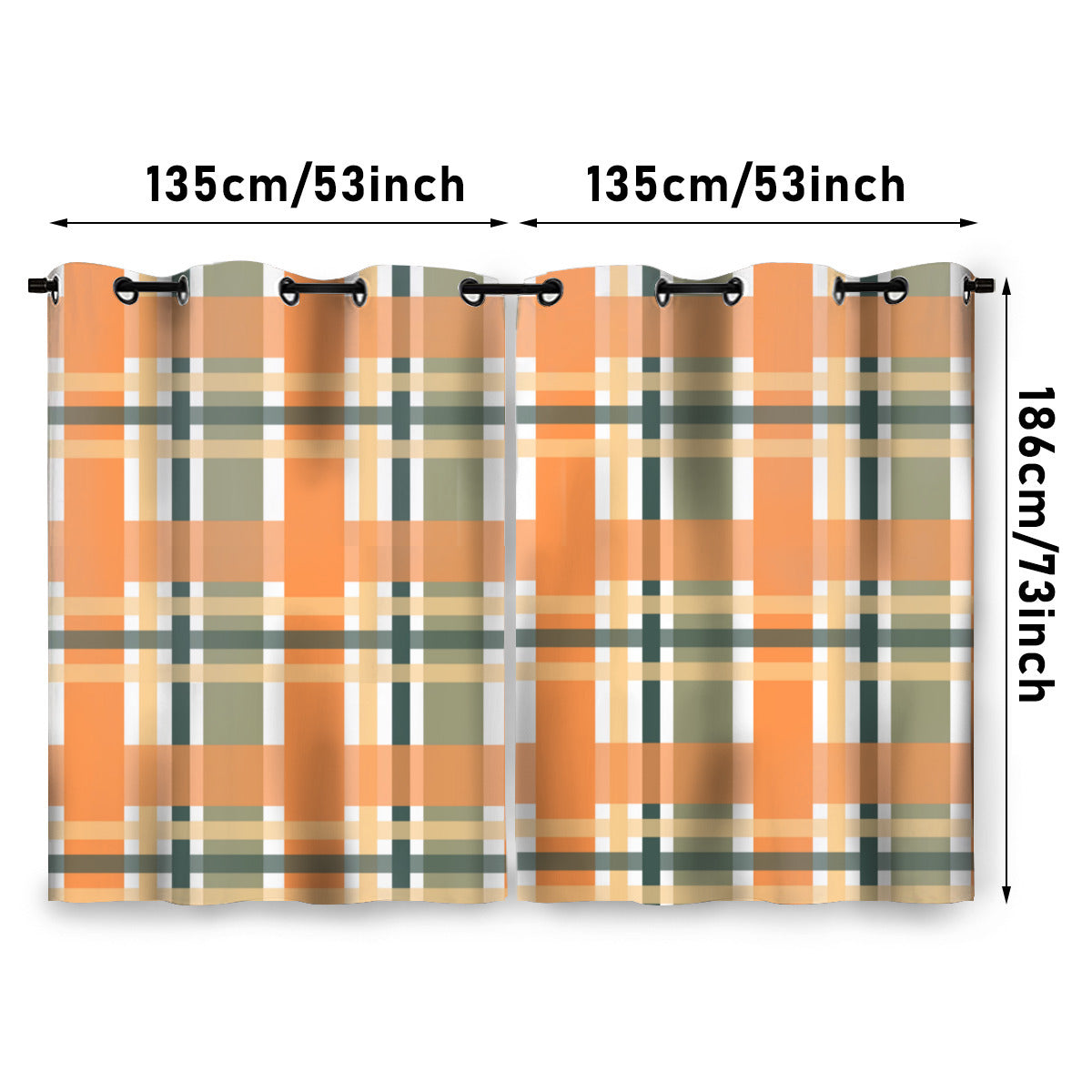 Orange Plaid Blackout Curtains - 2 Panel Set for Bedroom or Living Room - Kim’s Signature Beauty & Accessories    