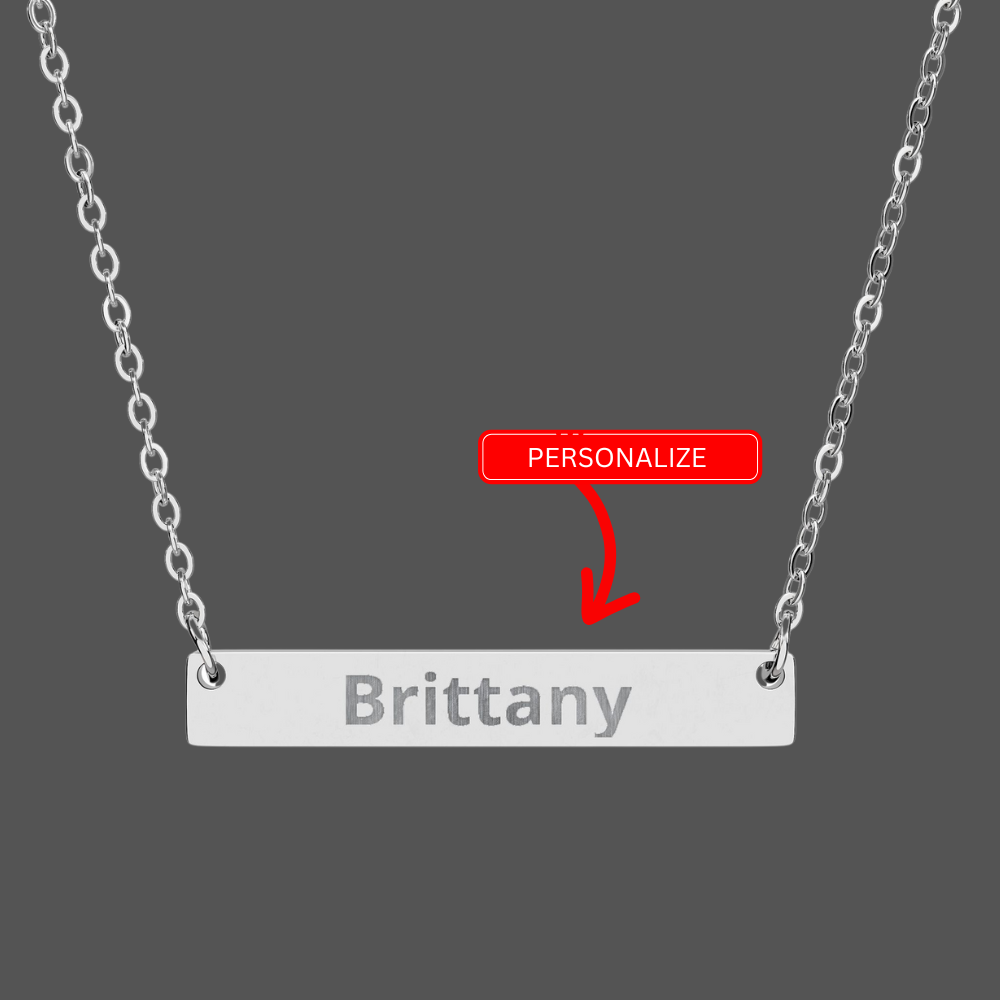 Engraved Horizontal Bar Necklace — Personalized Name Pendant