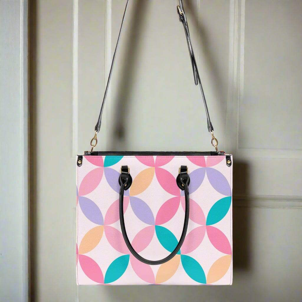 Pastel Geo PU Leather Handbag - Kim’s Signature Beauty & Accessories    