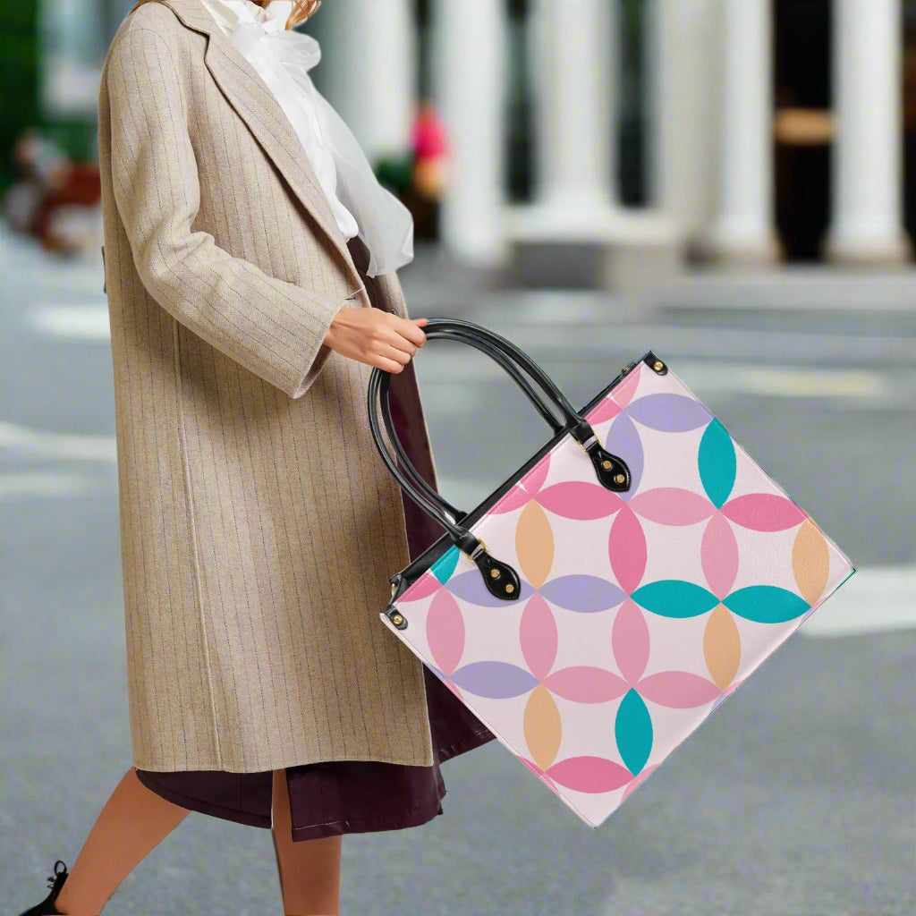 Pastel Geo PU Leather Handbag - Kim’s Signature Beauty & Accessories    