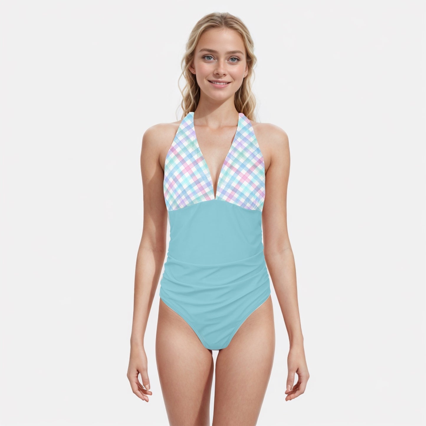 Pastel Plaid | Women's One-Piece Swimsuit - Kim’s Signature Beauty & Accessories    