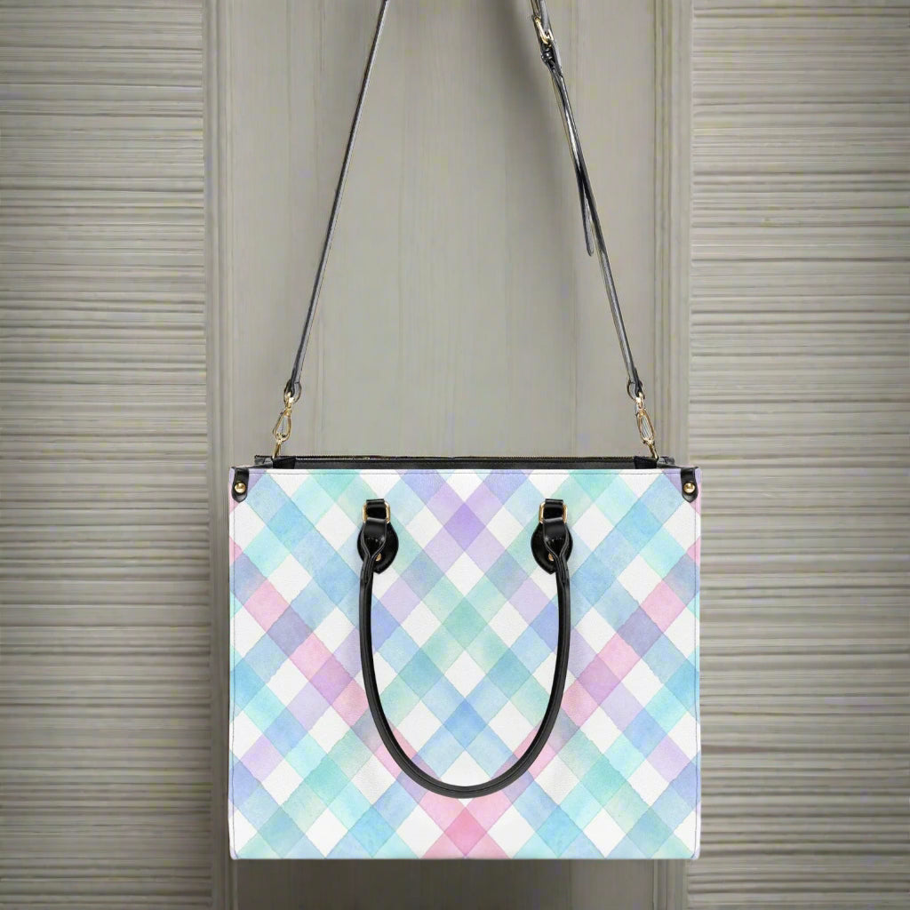 Pastel Watercolor Gingham PU Leather Handbag - Kim’s Signature Beauty & Accessories    