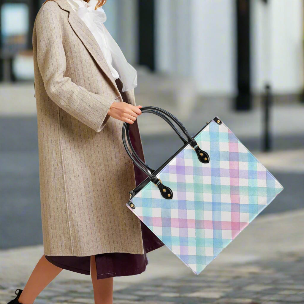 Pastel Watercolor Gingham PU Leather Handbag - Kim’s Signature Beauty & Accessories    