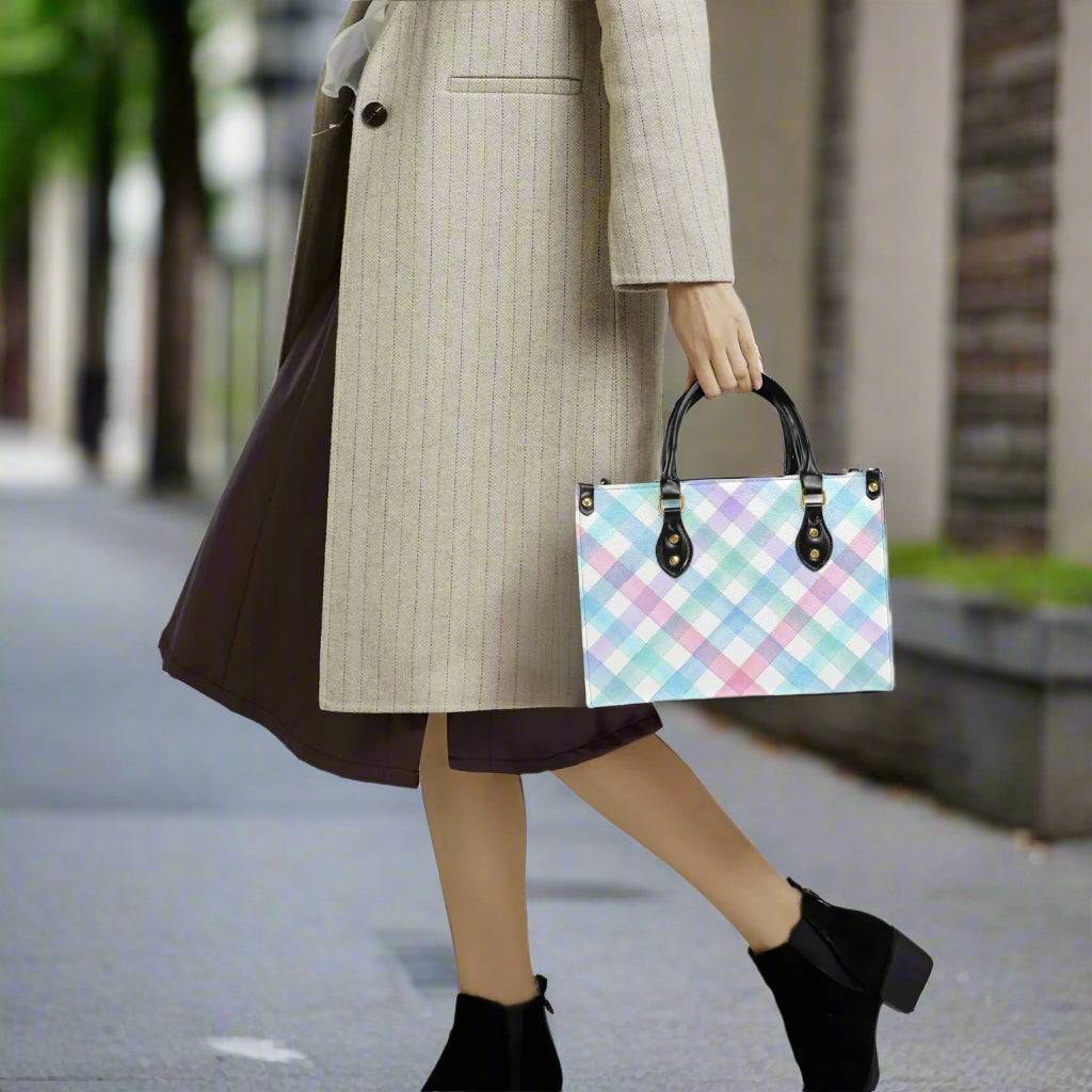 Pastel Watercolor Gingham PU Leather Handbag - Kim’s Signature Beauty & Accessories    