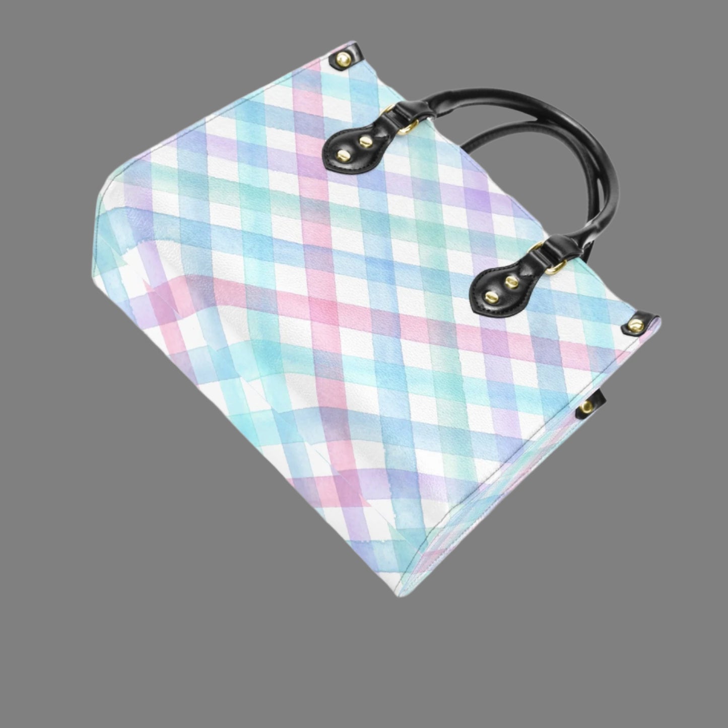 Pastel Watercolor Gingham PU Leather Handbag - Kim’s Signature Beauty & Accessories    
