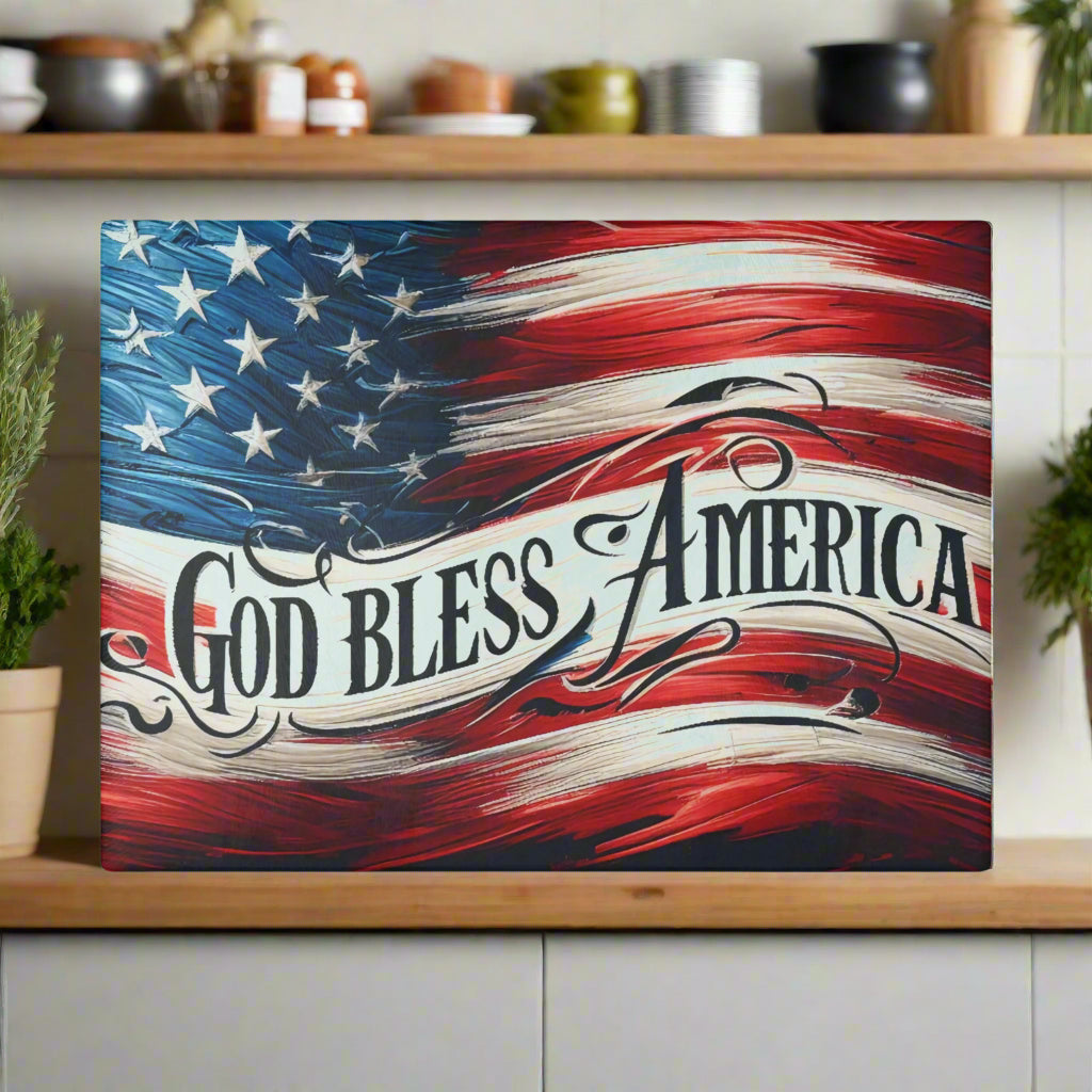 Patriotic Glass Cutting Board - God Bless America, Kitchen Decor - Kim’s Signature Beauty & Accessories    